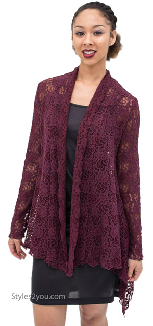 maya victorian modern vintage lace cardigan in burgundy