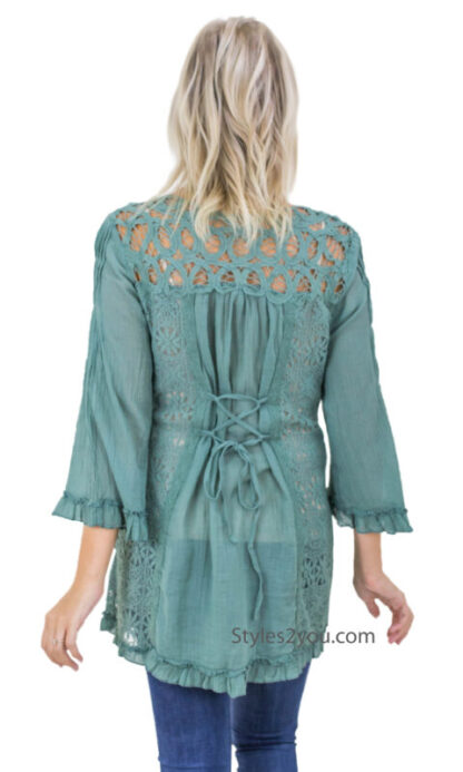 Whidbey Crochet Corset Button Up Blouse - Image 3
