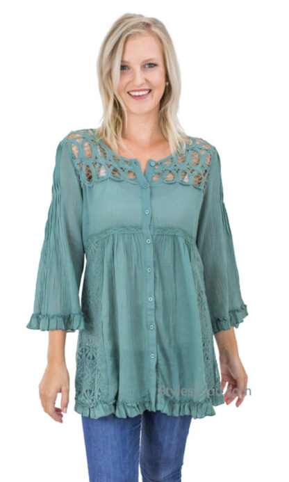 Whidbey Crochet Corset Button Up Blouse - Image 2