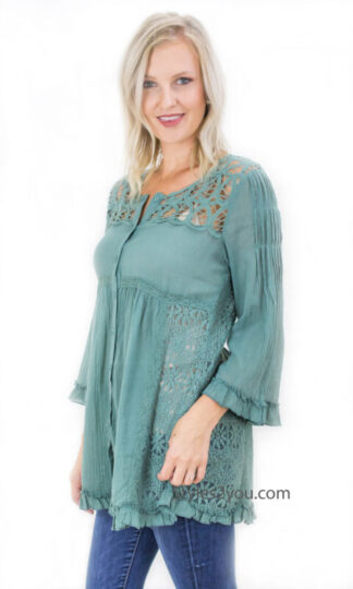 Whidbey Crochet Corset Button Up Blouse